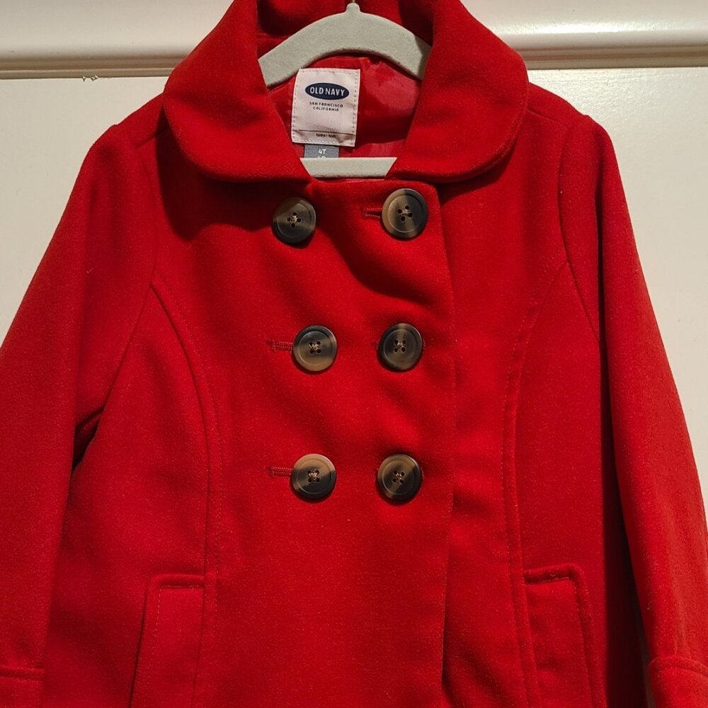 Old Navy Girls Red Peacoat Size 4T Double-Breasted Jacket